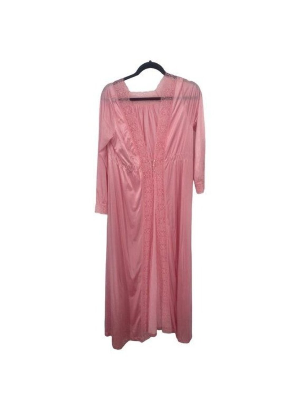 Aristocraft Vintage Pink Silky Nylon Lace Maxi Sleep Night Gown ROBE MADE IN USA